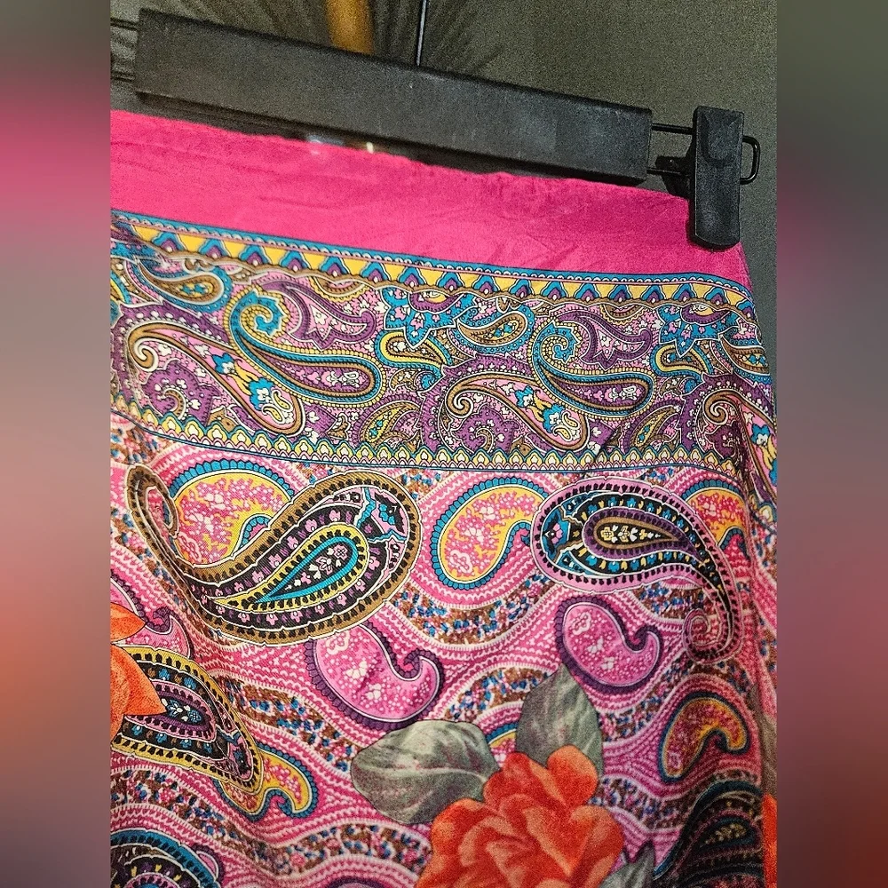 Adrienne Vittadini 100% Silk Paisley Floral Scarf Wrap Shawl. Magenta Pink Multi